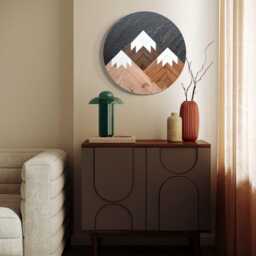 Mountain Wood Wall Art Round Boho Mosaic, 20 - thumbnail 2