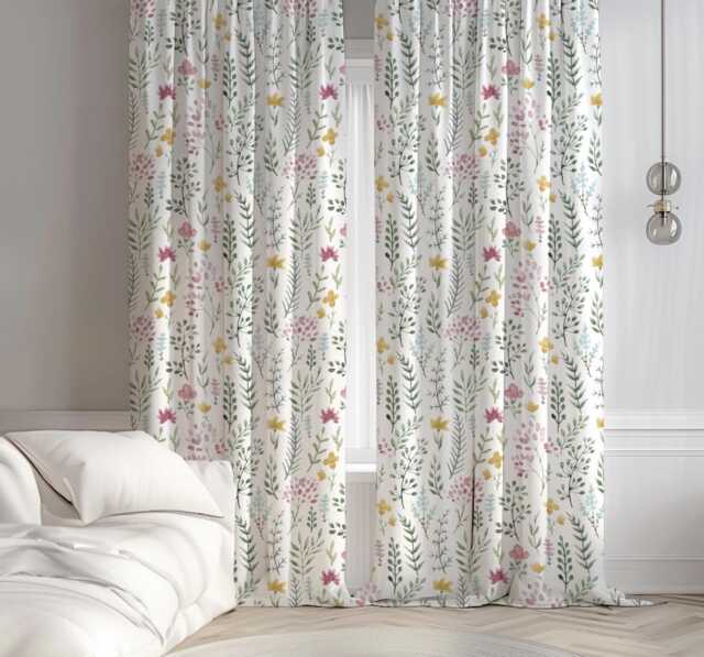 Colourful Flowers Curtains, Nursery Curtains Blackout Or Non Blackout, With Eyelets, Pencil Pleat Rod Pocket - image 1