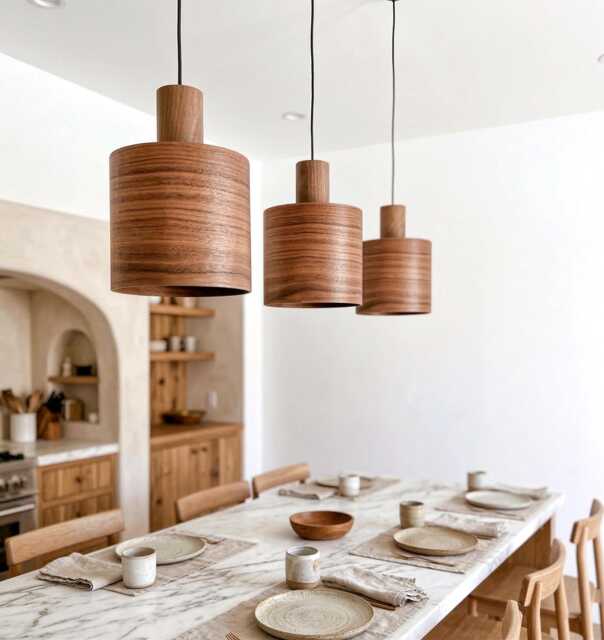 Set Of 3 Rustic Walnut Hanging Lights, Kitchen Island Pendant Lights, Wood Decor Hanging Lamp - image 1