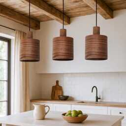 Set Of 3 Rustic Walnut Hanging Lights, Kitchen Island Pendant Lights, Wood Decor Hanging Lamp - thumbnail 3