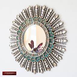 Turquoise Round Wall Mirror Living Room - Peruvian Hanging Wedding Gifts Sunburst On The Birthday For Her Him - thumbnail 3