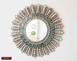 Turquoise Round Wall Mirror Living Room - Peruvian Hanging Wedding Gifts Sunburst On The Birthday For Her Him
