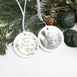 Personalised Ceramic Tree Decoration Bauble Grandparent Great Gift Stocking Filler Present Secret Santa Your Photo Snowflake - thumbnail 1