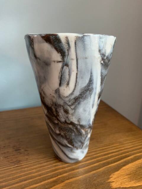 Marbled Vase Or Cup Handmade One Of A Kind Colored Porcelain Marbled Pottery Clay Vessel Black & White - image 1