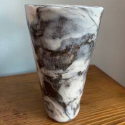 Marbled Vase Or Cup Handmade One Of A Kind Colored Porcelain Marbled Pottery Clay Vessel Black & White - thumbnail 3