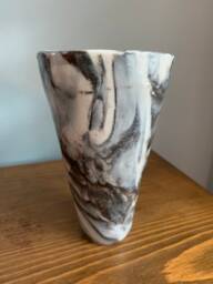 Marbled Vase Or Cup Handmade One Of A Kind Colored Porcelain Marbled Pottery Clay Vessel Black & White - thumbnail 1
