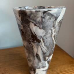 Marbled Vase Or Cup Handmade One Of A Kind Colored Porcelain Marbled Pottery Clay Vessel Black & White - thumbnail 2