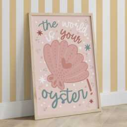 The World Is Your Oyster Print in Pink, Unframed Under The Sea Nursery Print, Girl Decor, Quote Ocean - thumbnail 2