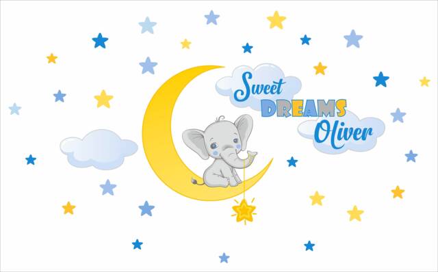 Elephant On Moon Personalized Repositionable Wall Decal For Nursery, Boy's Or Girl's Room, Kid's Room Decor, Sweet Dreams Sticker - image 1