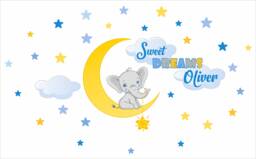 Elephant On Moon Personalized Repositionable Wall Decal For Nursery, Boy's Or Girl's Room, Kid's Room Decor, Sweet Dreams Sticker - thumbnail 1