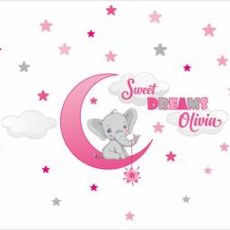 Elephant On Moon Personalized Repositionable Wall Decal For Nursery, Boy's Or Girl's Room, Kid's Room Decor, Sweet Dreams Sticker - thumbnail 3
