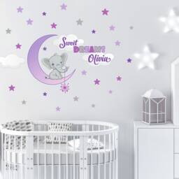 Elephant On Moon Personalized Repositionable Wall Decal For Nursery, Boy's Or Girl's Room, Kid's Room Decor, Sweet Dreams Sticker - thumbnail 4