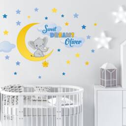 Elephant On Moon Personalized Repositionable Wall Decal For Nursery, Boy's Or Girl's Room, Kid's Room Decor, Sweet Dreams Sticker - thumbnail 2