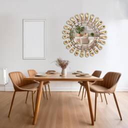 Peruvian Rose Mirror 60 cm Handmade Wall Decor - Carved Wood Round Floral Statement For Living Room Bathroom - thumbnail 3