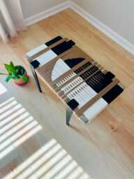 Hand-Woven Entryway Bench Mcm Style End Of Bed & Mudroom Seating - Ready T0 Ship - thumbnail 1