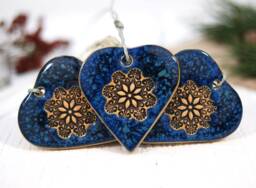 Handmade Ceramic Christmas Heart Ornaments Rustic Holiday Decor, Set Of 3 - thumbnail 1