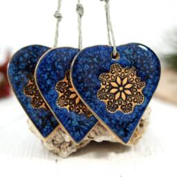 Handmade Ceramic Christmas Heart Ornaments Rustic Holiday Decor, Set Of 3 - thumbnail 2