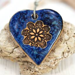 Handmade Ceramic Christmas Heart Ornaments Rustic Holiday Decor, Set Of 3 - thumbnail 3