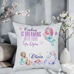 Personalised Mermaid Reading Pillow Kids Custom Tail Cushion, Girls Underwater Gift Pocket Case - thumbnail 3