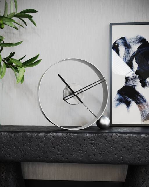 Antique Chrome Desk Clock - Endless, Modern Geometric Circle Design, Silent Contemporary Decor - image 1