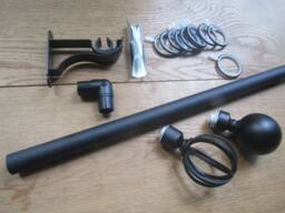 Black Traditional Curtain Pole Fittings Rail/ Sphere Ball/Cage Finial/Drapery Pole Rings/Wall Support/Bay Window L Bracket - thumbnail 1
