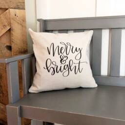 Merry & Bright Christmas Pillow Cover Rustic Linen Farmhouse Decor - thumbnail 3