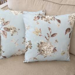 Floral Linen Throw Pillow Cover Duck Egg Blue Botanical Cushion - thumbnail 4