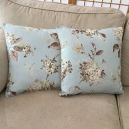 Floral Linen Throw Pillow Cover Duck Egg Blue Botanical Cushion - thumbnail 3