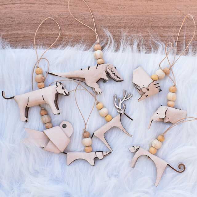 Handmade Leather Christmas Ornaments Wood Bead Accents - image 1