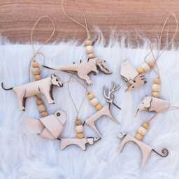 Handmade Leather Christmas Ornaments Wood Bead Accents - thumbnail 1