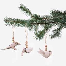 Handmade Leather Christmas Ornaments Wood Bead Accents - thumbnail 2