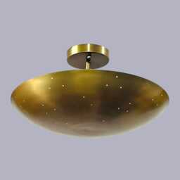 1950's Perforated Brass Dome Chandelier, Mid Century Modern Semi Flush Mount Light - thumbnail 2