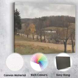 Muted Winter Countryside Farmhouse Landscape Painting Canvas Wall Art Print Decor Picture Ready To Hang - thumbnail 2