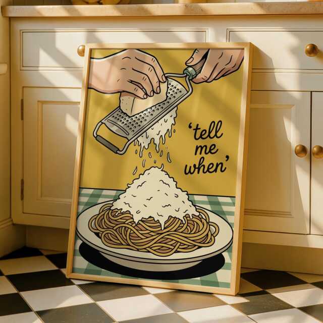 Pasta Night Kitchen Print - Tell Me When Colorful Food Poster Art Funny - image 1