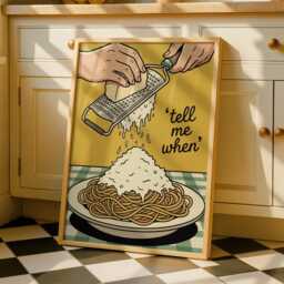 Pasta Night Kitchen Print - Tell Me When Colorful Food Poster Art Funny - thumbnail 1