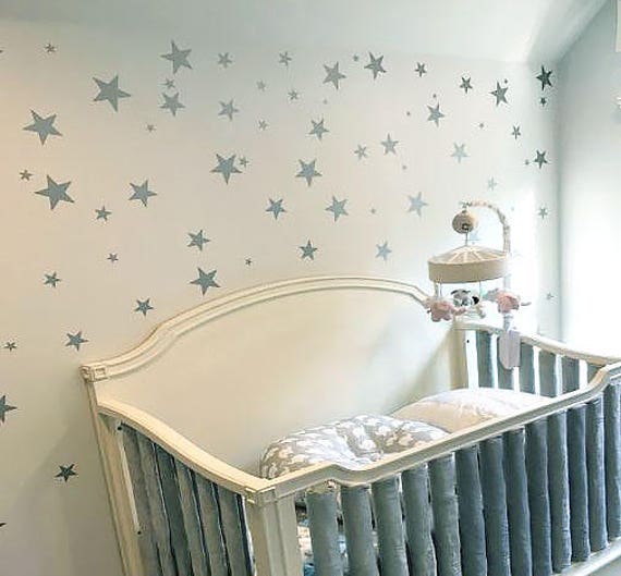 Silver Confetti Stars Stick On Wall Art Vinyl Wall Decal Sticker Star Set For Baby Nursery By Decalisland-Sd 092 - image 1