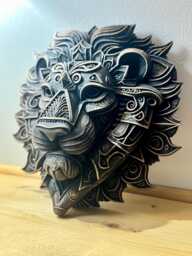 Celtic Lion Wall Sculpture - Antique Gold Fantasy Decor, 3D Printed - thumbnail 1