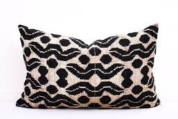 Black Velvet Ikat Pillow Cover, Handmade Silk Cushion - thumbnail 1