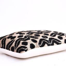 Black Velvet Ikat Pillow Cover, Handmade Silk Cushion - thumbnail 3