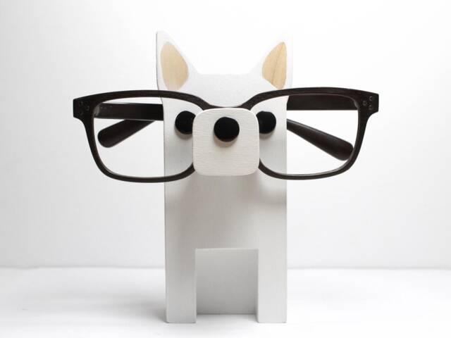 Wood White German Shepherd Figure Eyeglass Stand - Husky Ornament Custom Dog Statuette - image 1