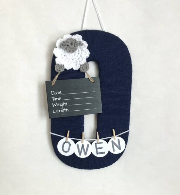 Hospital Door Hanging Letter O/Door Hanger Boy Crocheted Sheep Nursery Decor Decoration - image 1