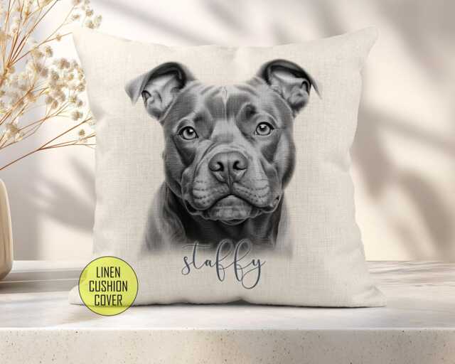 Personalised Staffy Cushion, Dog Breed Gift, Personalised Soft Furnishings, Staffordshire Bull Terrier - image 1