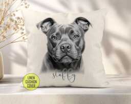 Personalised Staffy Cushion, Dog Breed Gift, Personalised Soft Furnishings, Staffordshire Bull Terrier - thumbnail 1