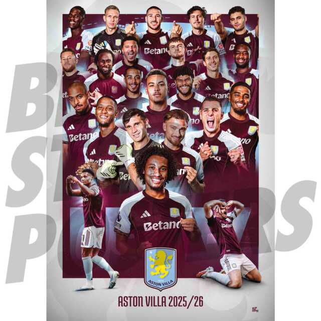 Aston Villa Fc 25/26 Team Squad Montage Poster - Officially Licensed Football Product A4/A3 A2 + Framed Options - image 1