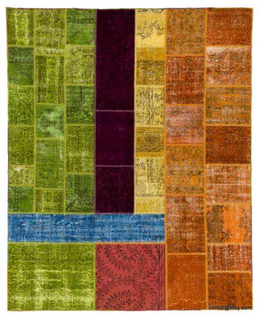 Handmade Turkish Patchwork Rug Colorful Wool Blend - 8' X 10' - image 1