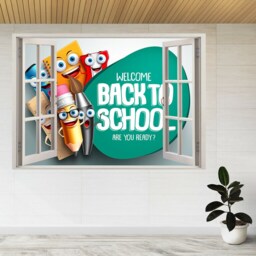 Back To School Vector Banner 3D Window View Wall Sticker Poster Decal A962 - thumbnail 2