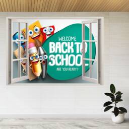 Back To School Vector Banner 3D Window View Wall Sticker Poster Decal A962 - thumbnail 1