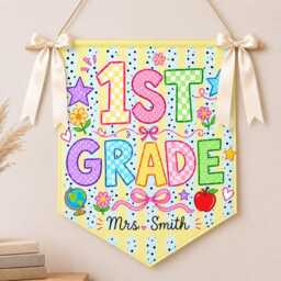 Custom Grade Pennant Classroom Banner, Personalized Wall Hanging With Ribbon - thumbnail 4