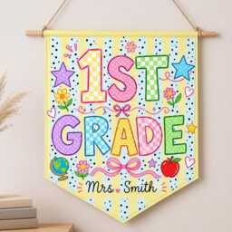 Custom Grade Pennant Classroom Banner, Personalized Wall Hanging With Ribbon - thumbnail 2