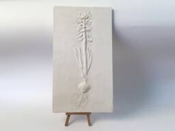 Tile Hyacinth Cast. Botanical Decorative Unique Plaster Wall Art Frame Wood Concrete Impression Pressed Flowers Eco Friendly